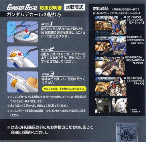 HG Gundam Decal Set MS EFSF 1
